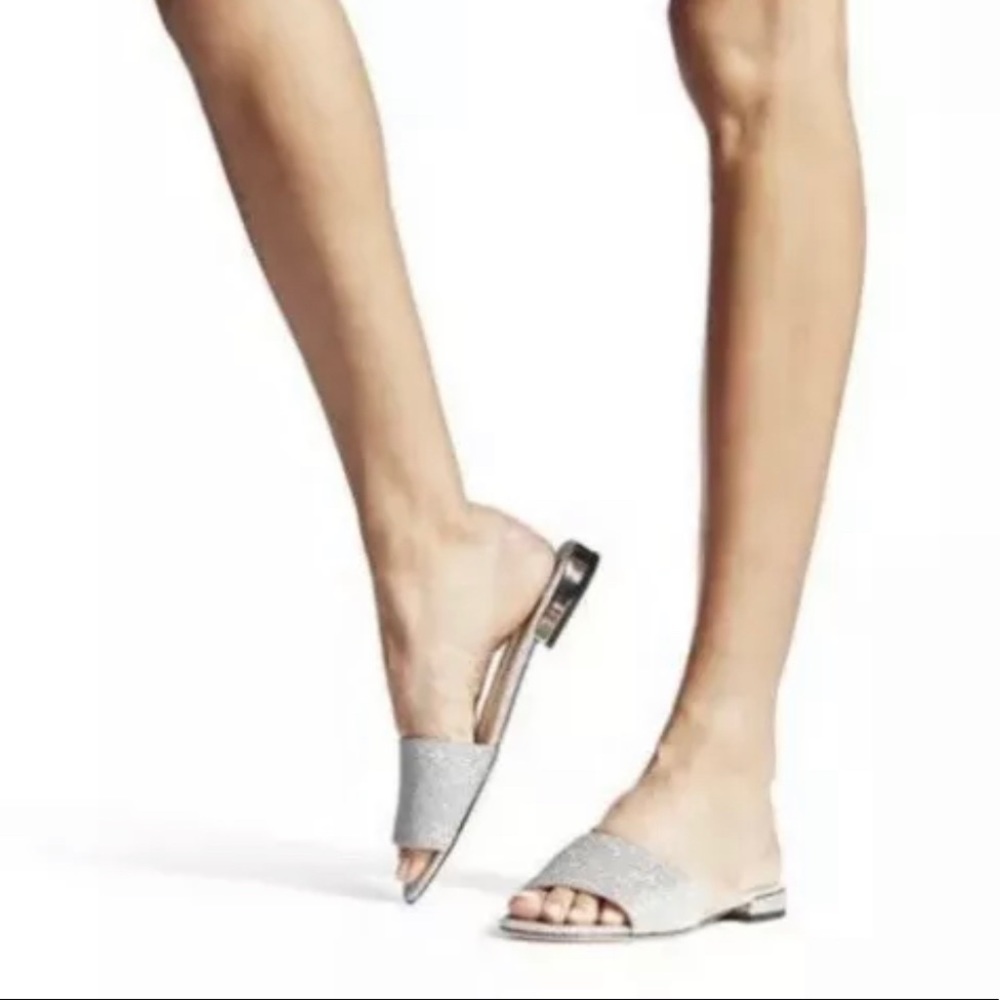 Jimmy Choo Silver Glitter Slides